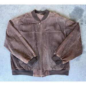 Vtg Mens Sz XXL Croft & Barrow Brown Suede Leather Full Zip Jacket Bomber